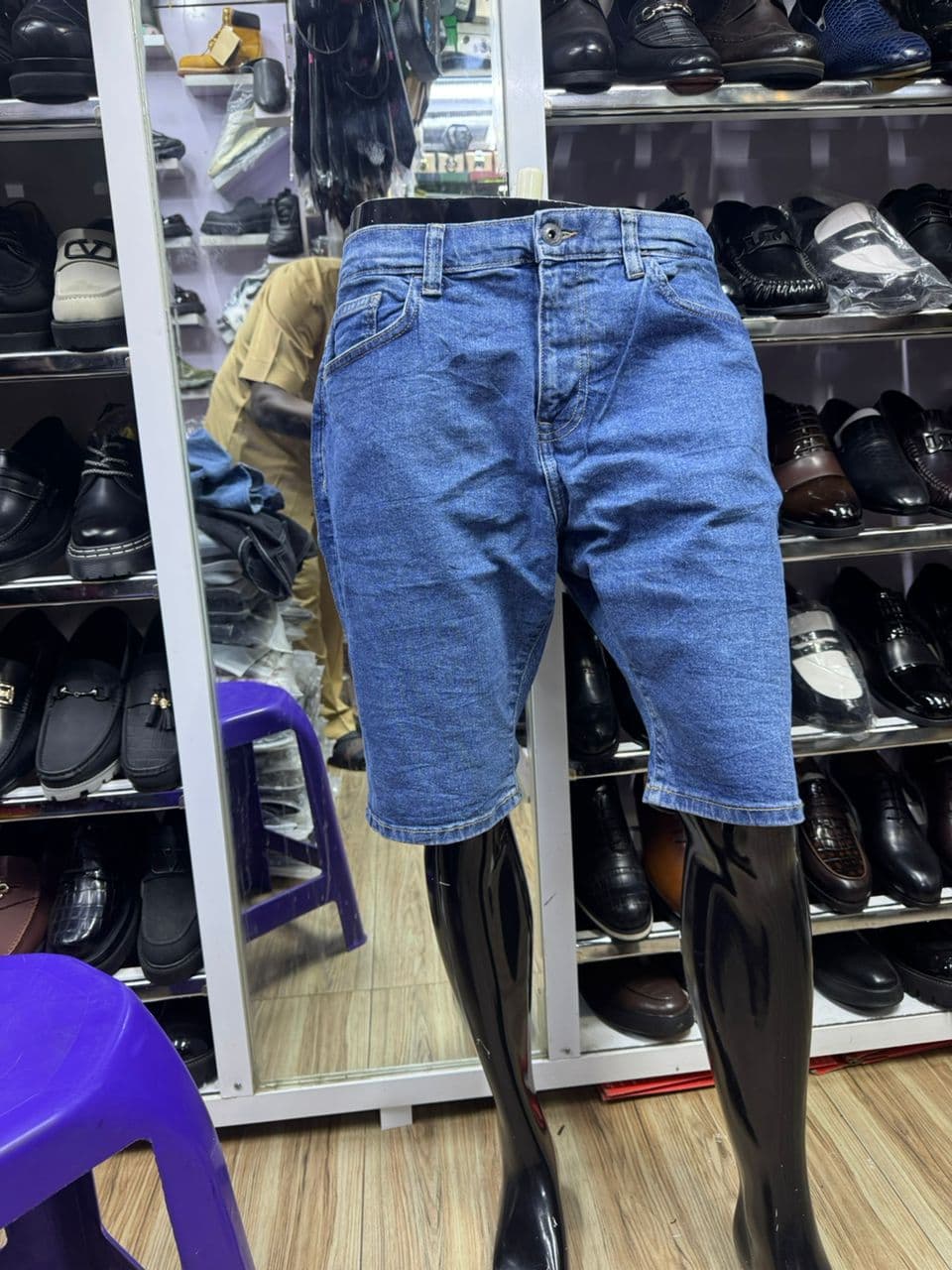 Azure Five-Pocket Denim Shorts