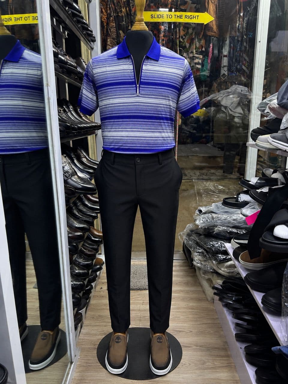 Azure Striped Zip Polo