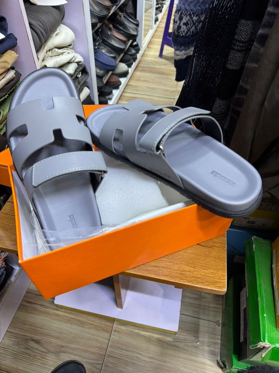 Hermès Chypre Grey Suede Sandals