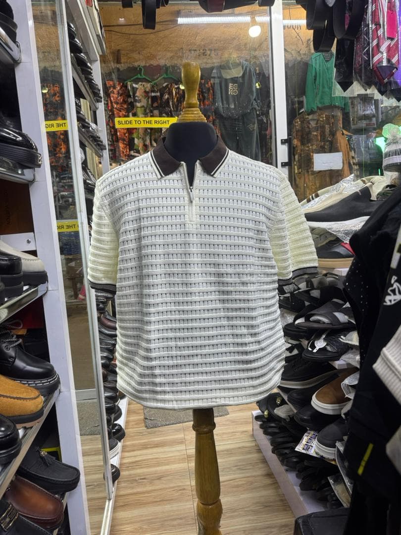 Ivory Waffle Zip Polo