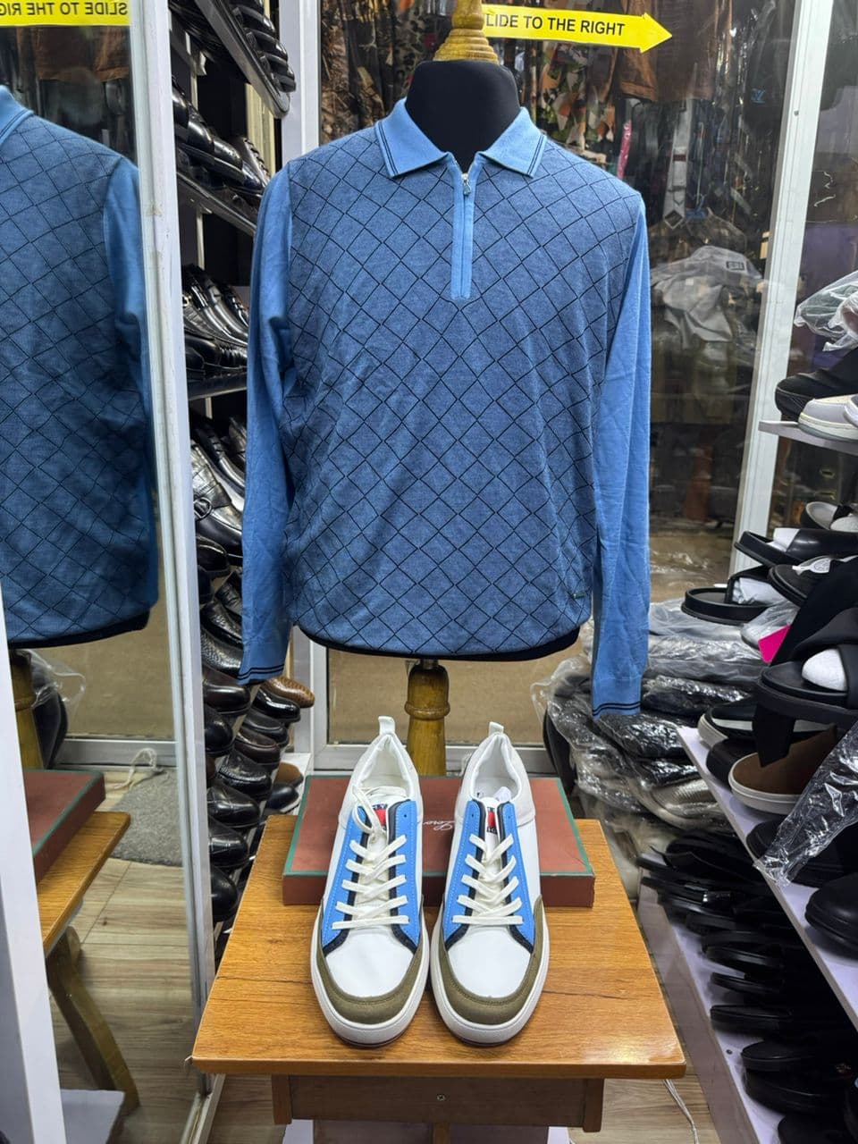 Lattice Blue Quarter-Zip Polo