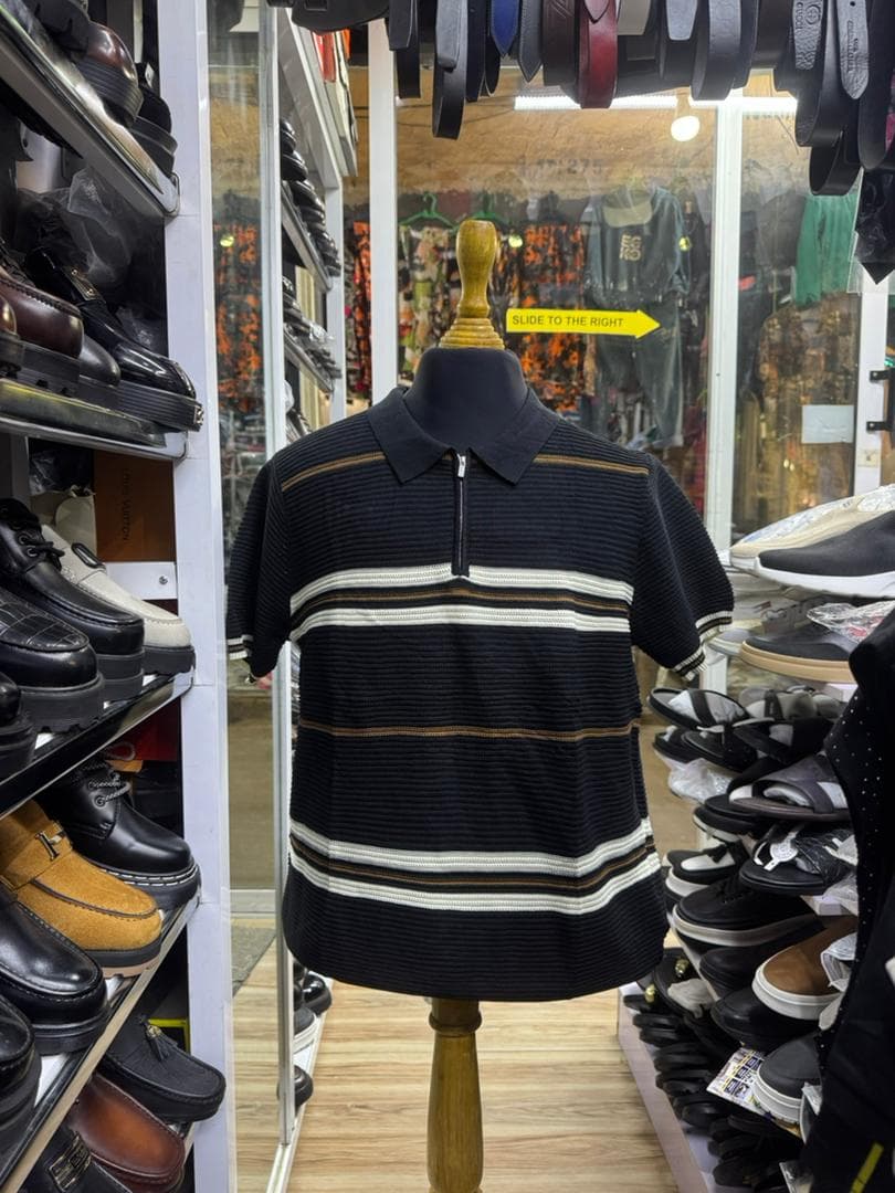 Meridian Striped Zip Polo
