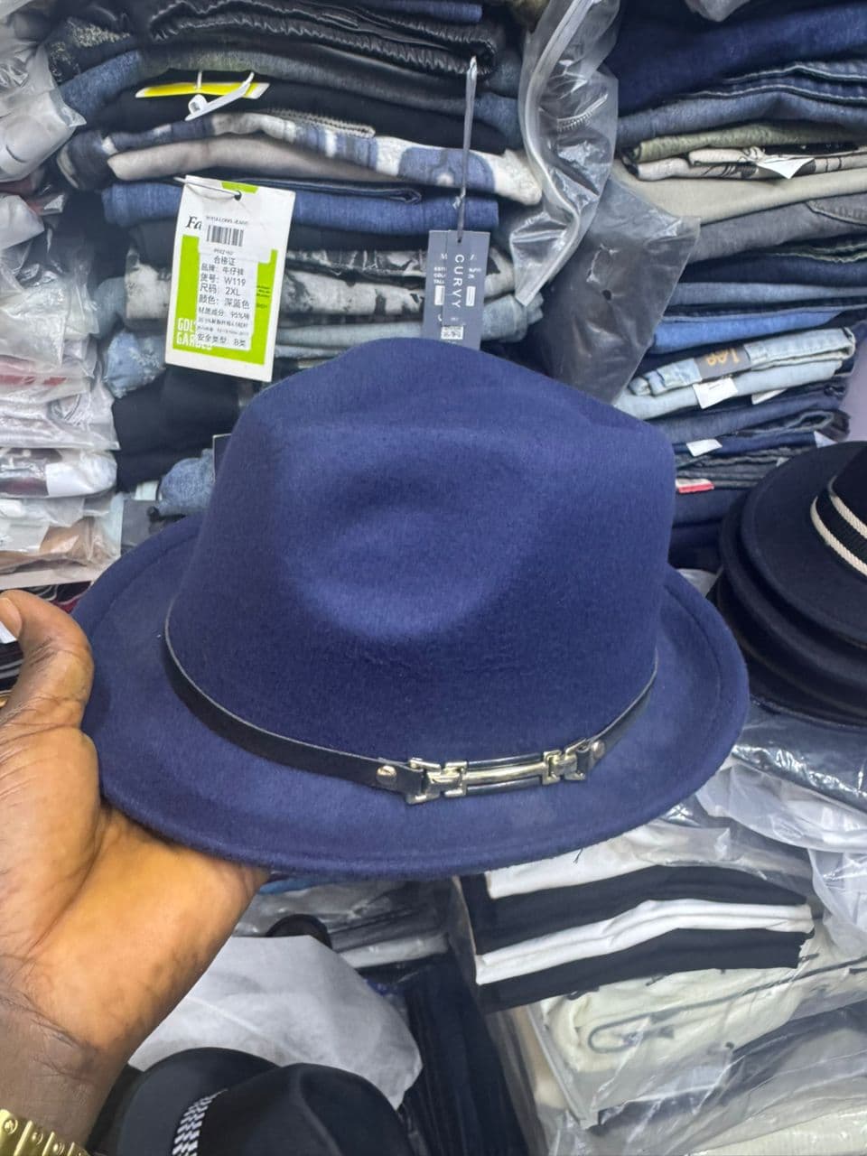 Navy Buckle Felt Fedora