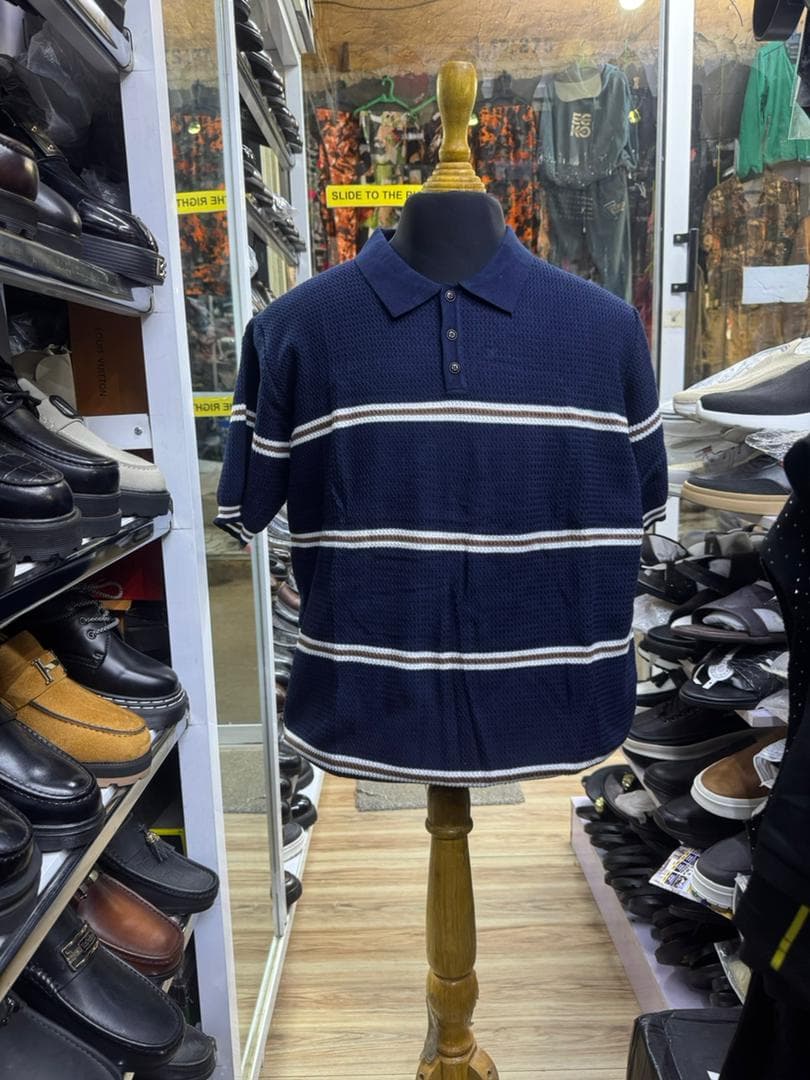 Navy Mariner Striped Knit Polo