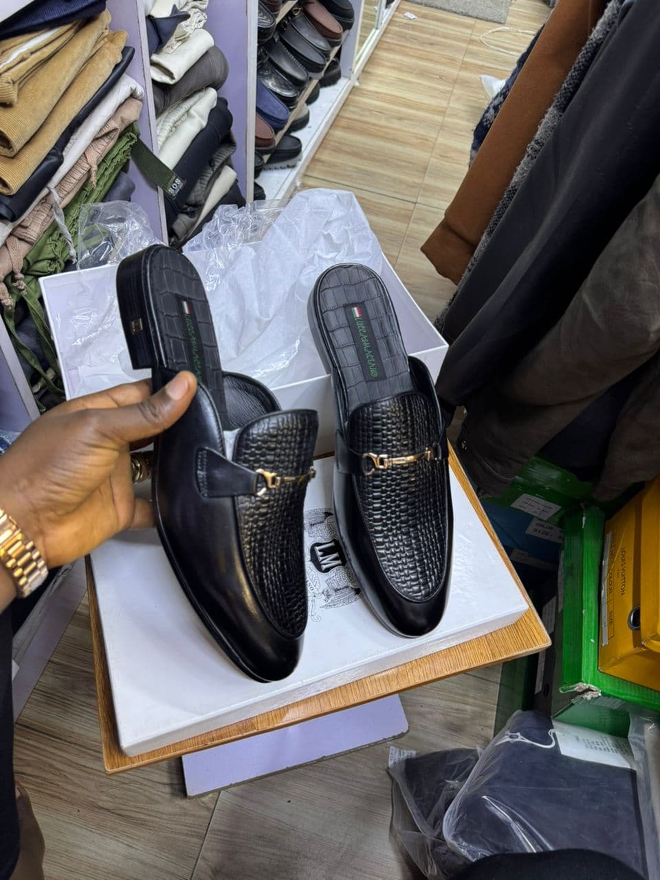 Onyx Horsebit Leather Mules