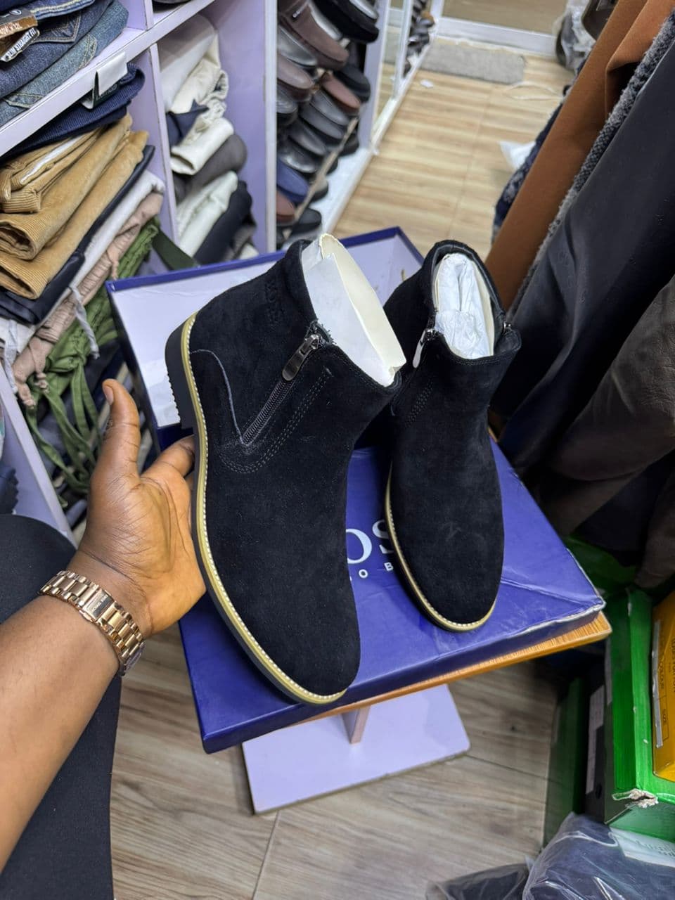 Onyx Suede Zip Chelsea Boots