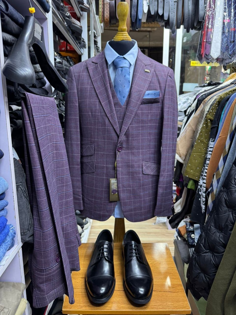 Plum Regalia Plaid Three-Piece Suit