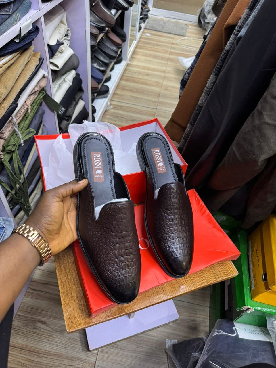 Rossi Cognac Leather Slides