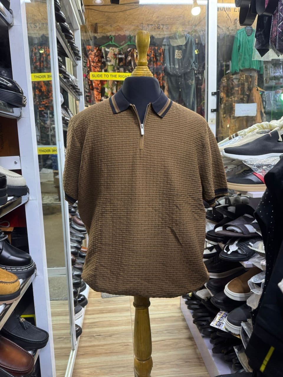 Tobacco Textured Quarter-Zip Polo