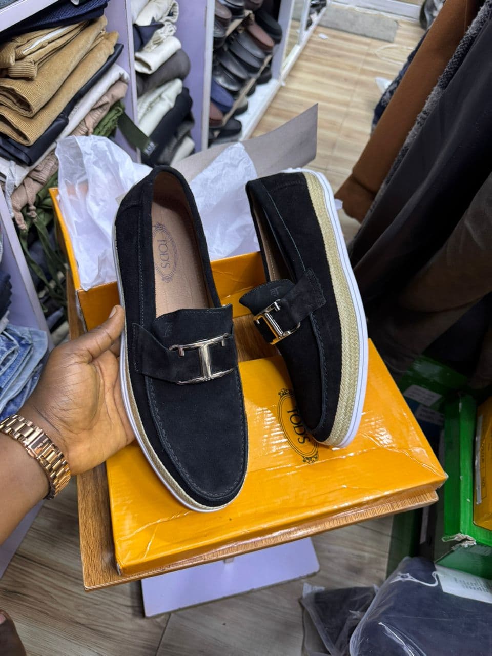 Tod's Noir Suede Buckle Loafers
